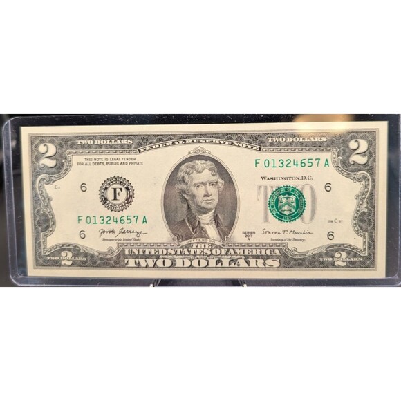 Other - 2017 $2 Bill – Broken Ladder Serial Number F01324657A – Crisp Note in Holder